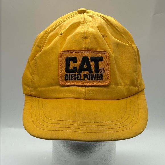 CAT Diesel Power Patch Vintage RARE Caterpillar Engine Adjustable Yellow Hat - Picture 1 of 8